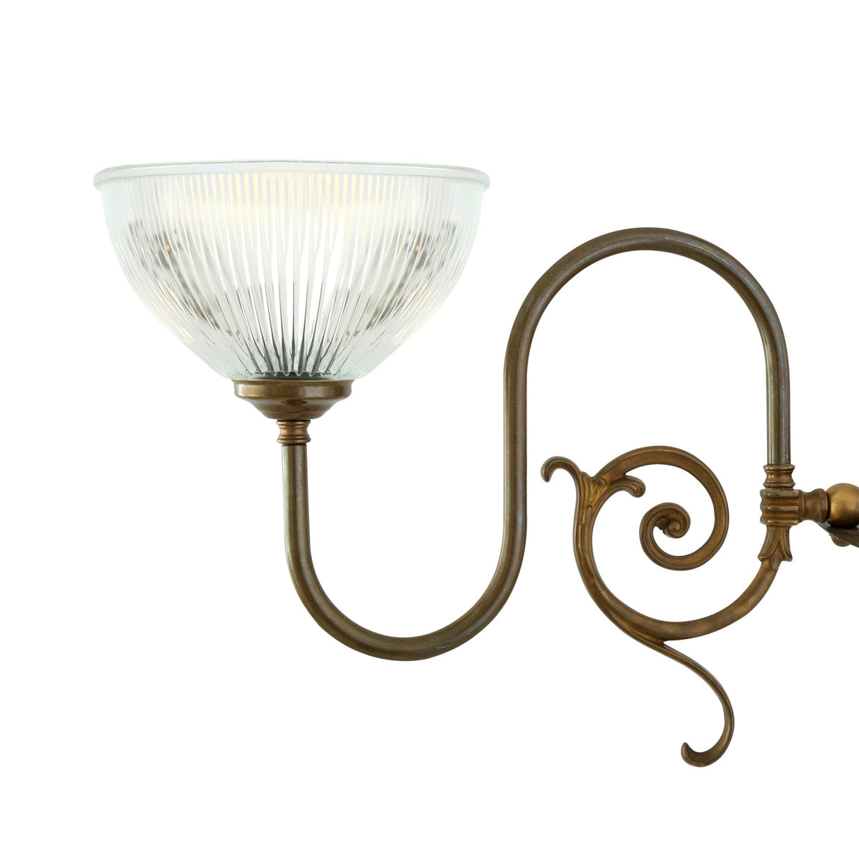 Elegant Padang Antique Brass 3-Arm Chandelier with Holophane Glass Shades
