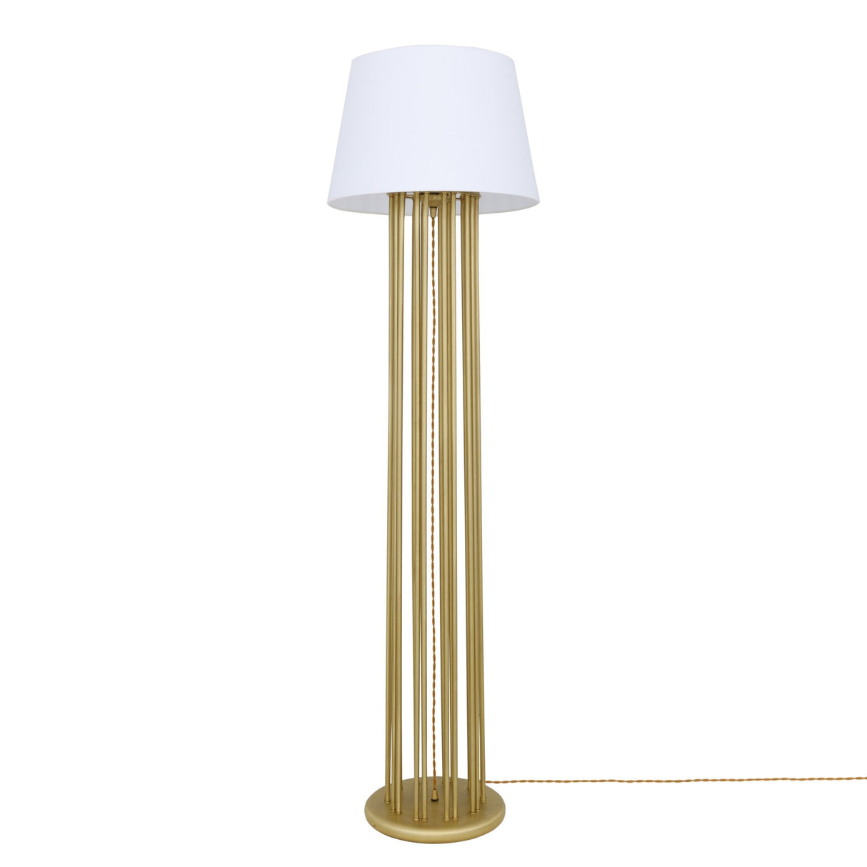 Elegant Banjul Brass Floor Lamp with Fabric Shade