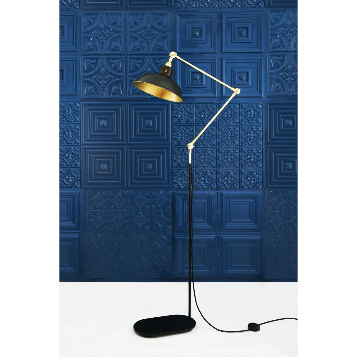 Senglea Adjustable Floor Lamp in Polished Brass & Matte Black