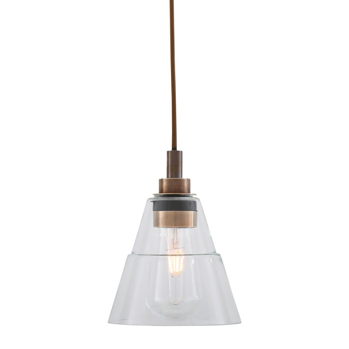 Elegant Clear Glass Cone Pendant Light with Antique Brass Finish