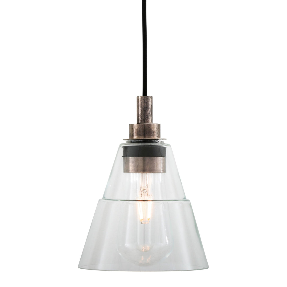 Elegant Clear Glass Cone Pendant Light with Antique Brass Finish