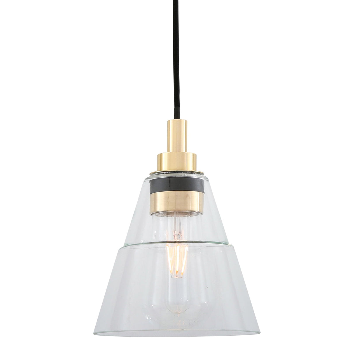 Elegant Clear Glass Cone Pendant Light with Antique Brass Finish