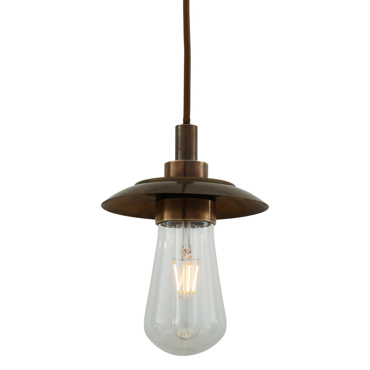 Ren Single Filament Glass Pendant with Antique Brass Accent