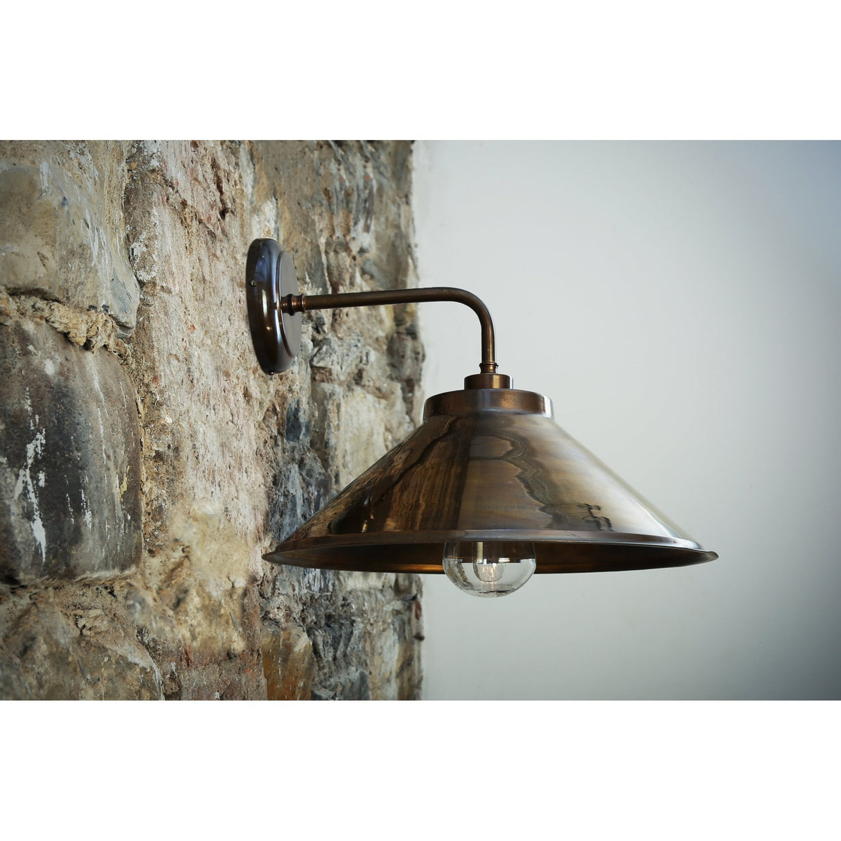 Nerissa Industrial Wall Light with Antique Brass Finish and Cone Shade