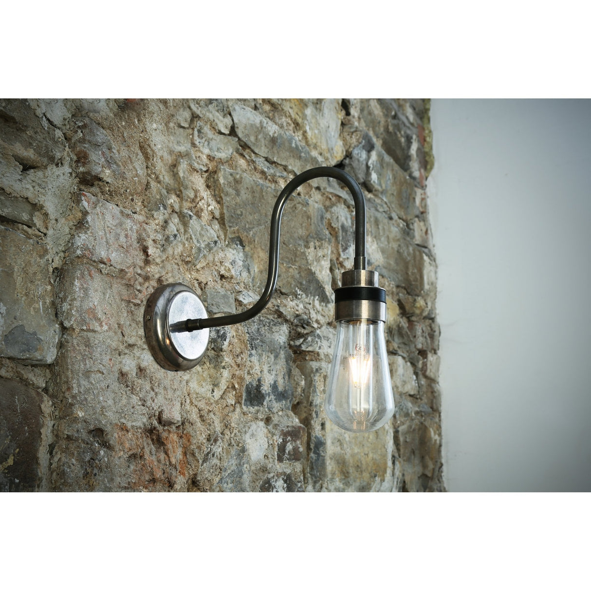 Vintage Industrial Swan Neck Wall Light in Antique Brass