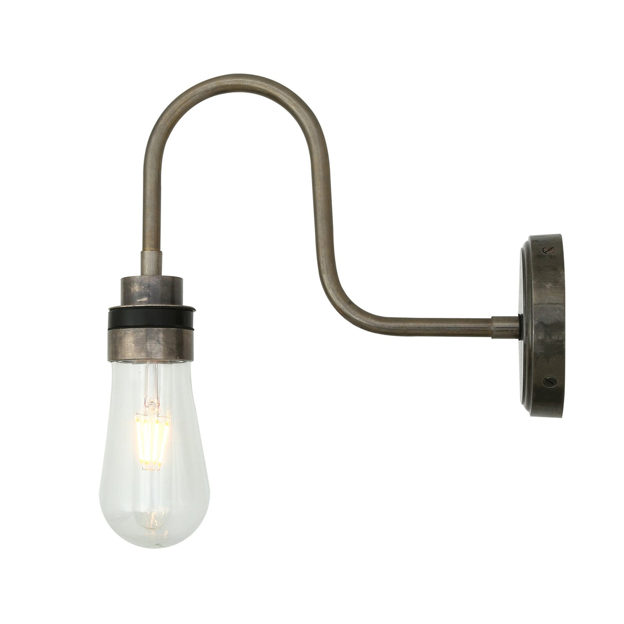 Vintage Industrial Swan Neck Wall Light in Antique Brass