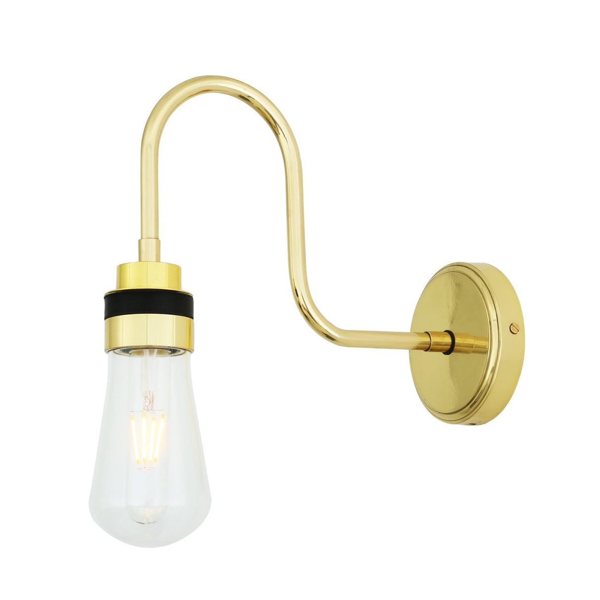 Vintage Industrial Swan Neck Wall Light in Antique Brass