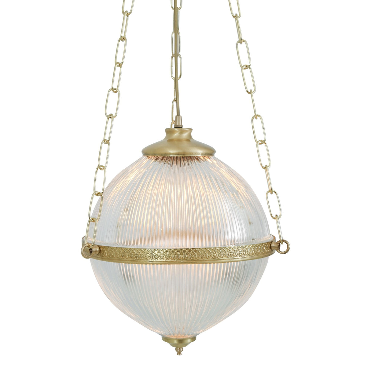 Blaenau Victorian Holophane Pendant Light in Antique Brass