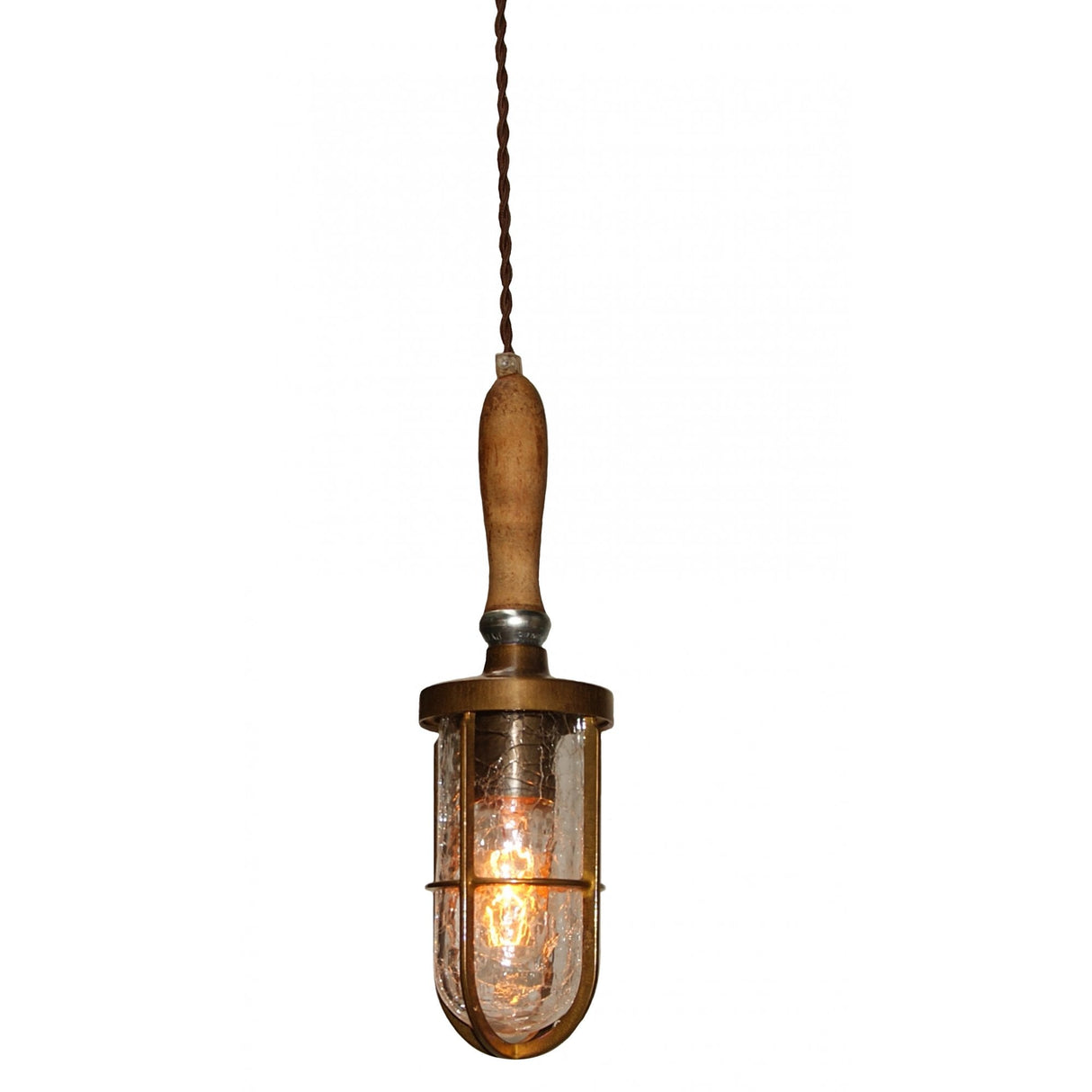 Vintage Industrial Brass & Wood Pendant Light Fixture - Edison Bulb Compatible