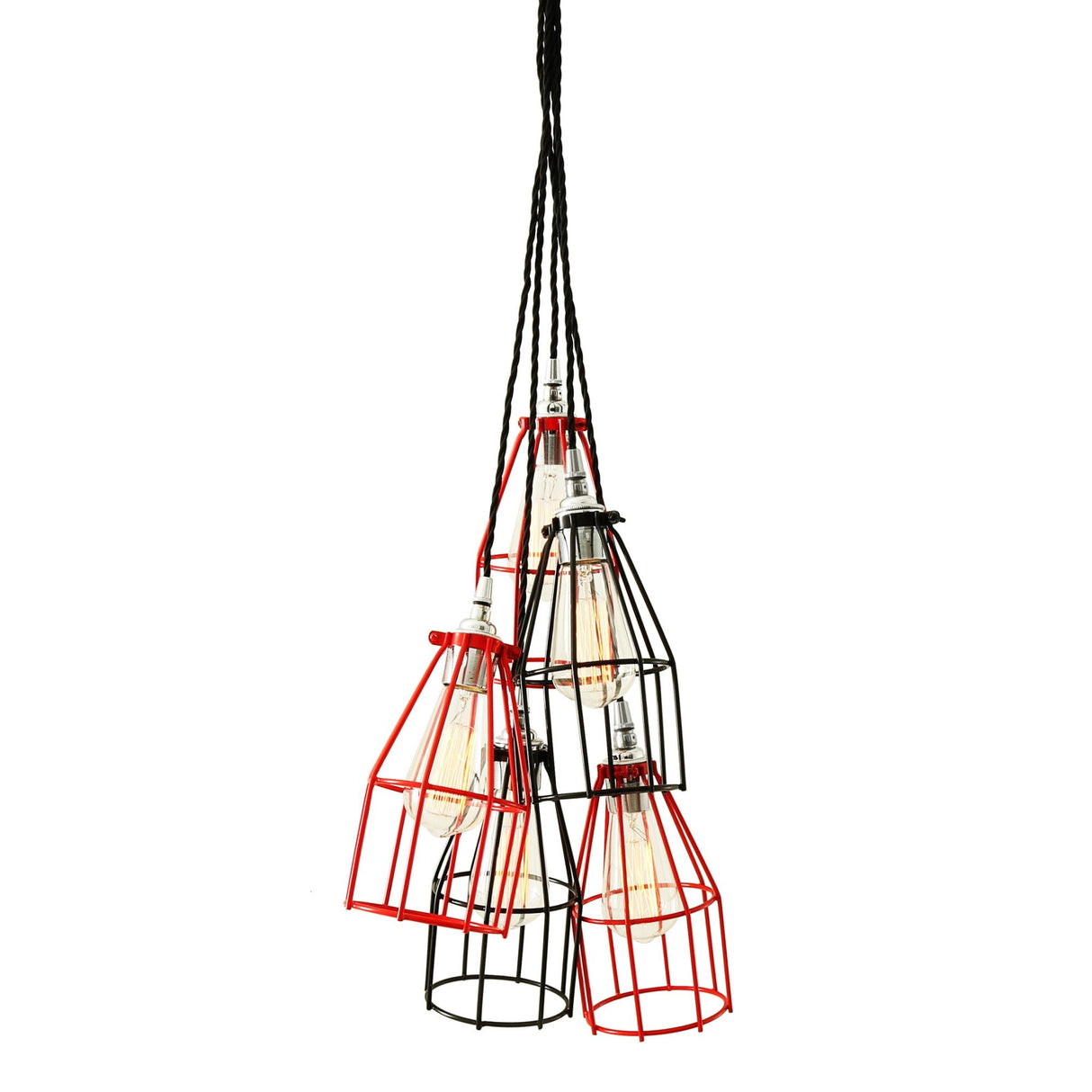 Chrome & Black Industrial Cage Pendant Light