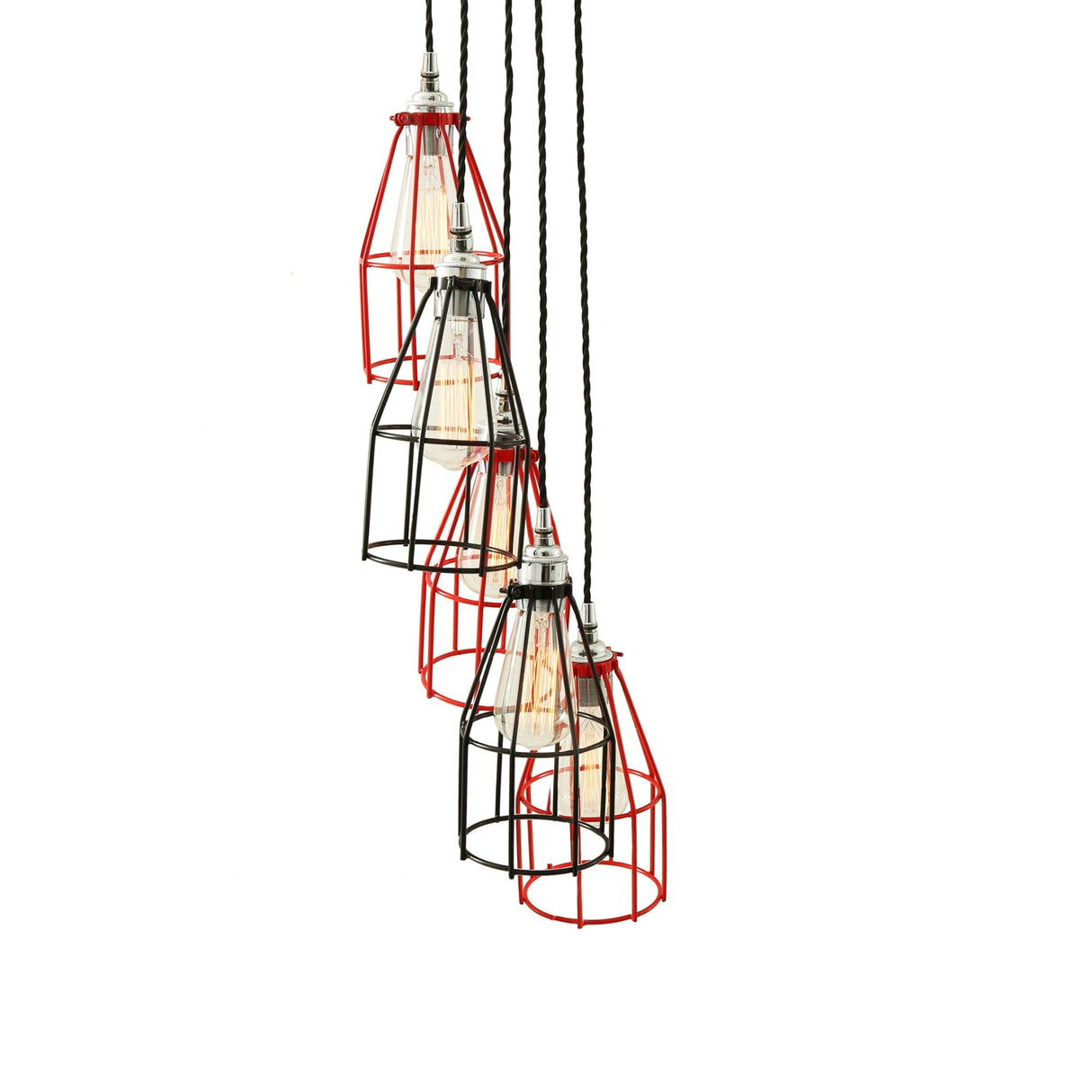 Chrome & Black Industrial Cage Pendant Light