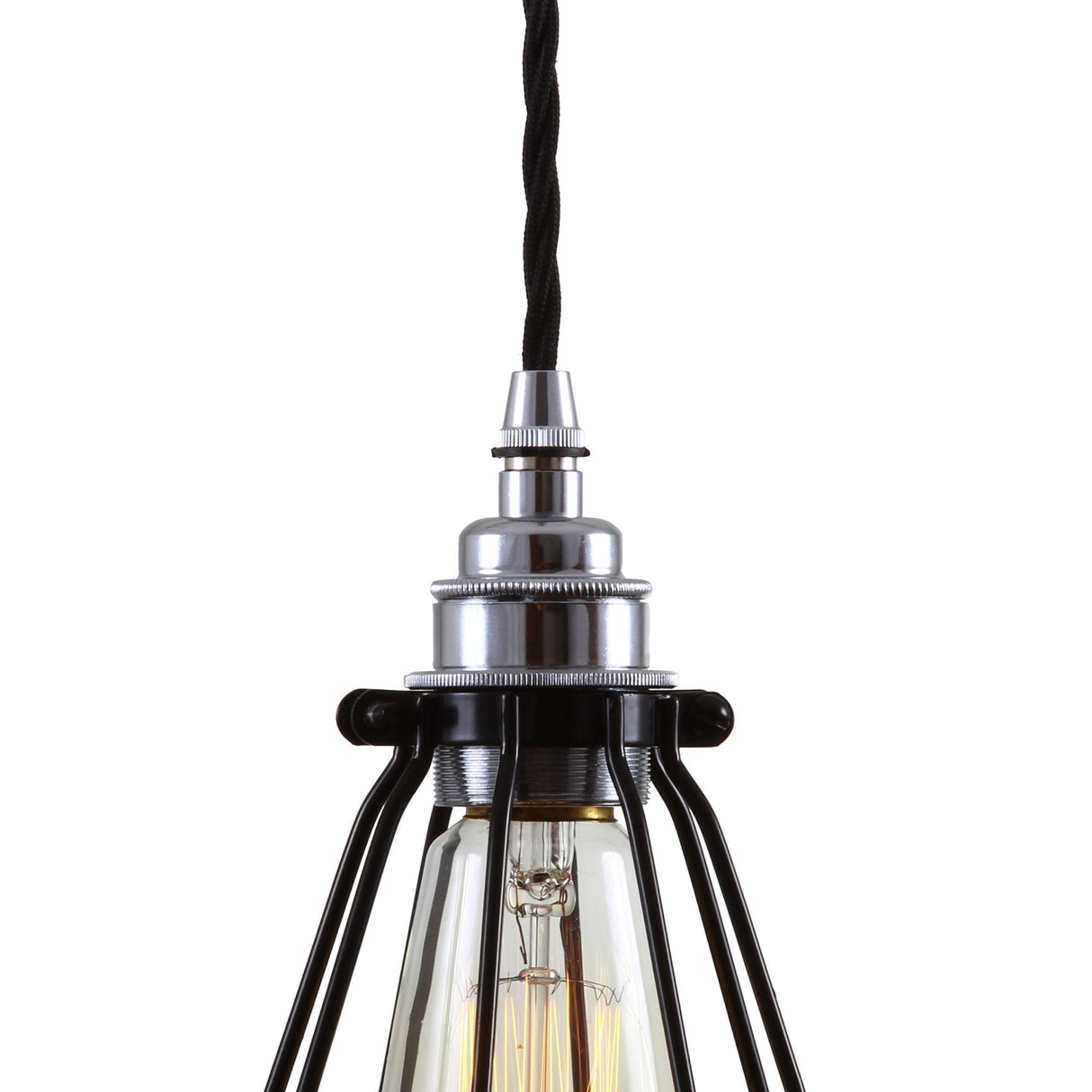 Chrome & Black Industrial Cage Pendant Light