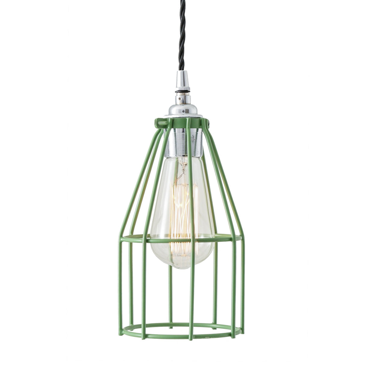Chrome & Black Industrial Cage Pendant Light
