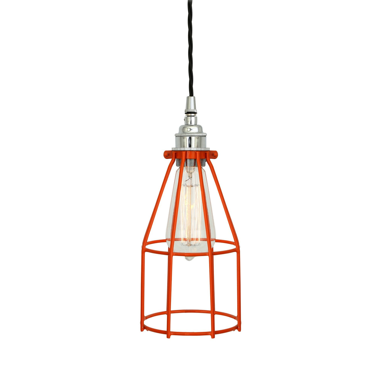 Chrome & Black Industrial Cage Pendant Light