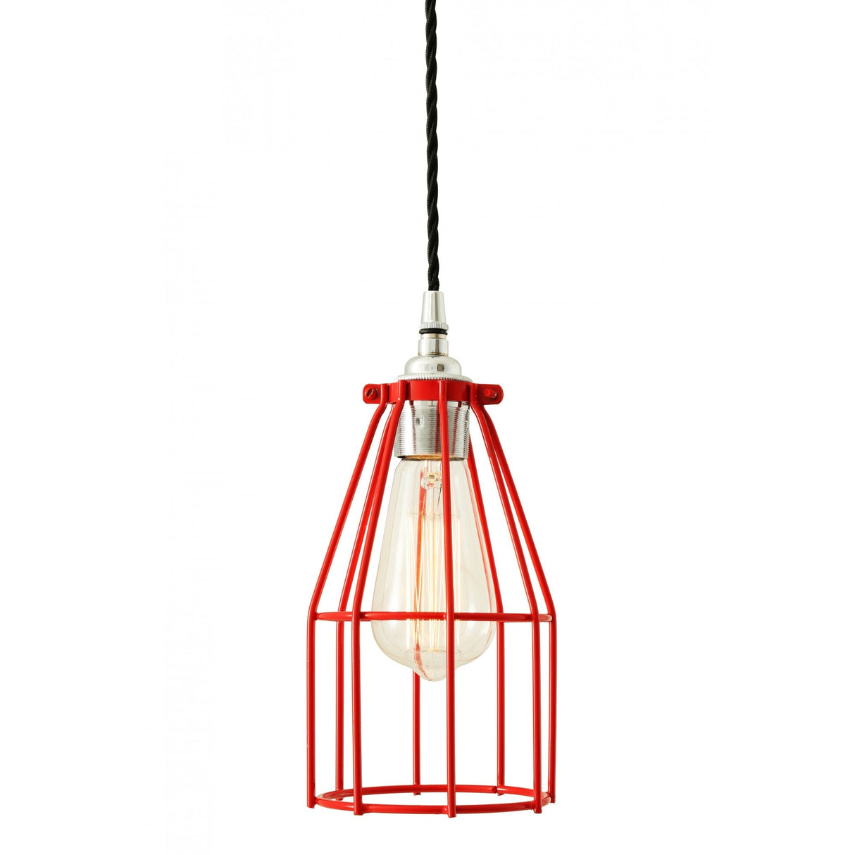 Chrome & Black Industrial Cage Pendant Light