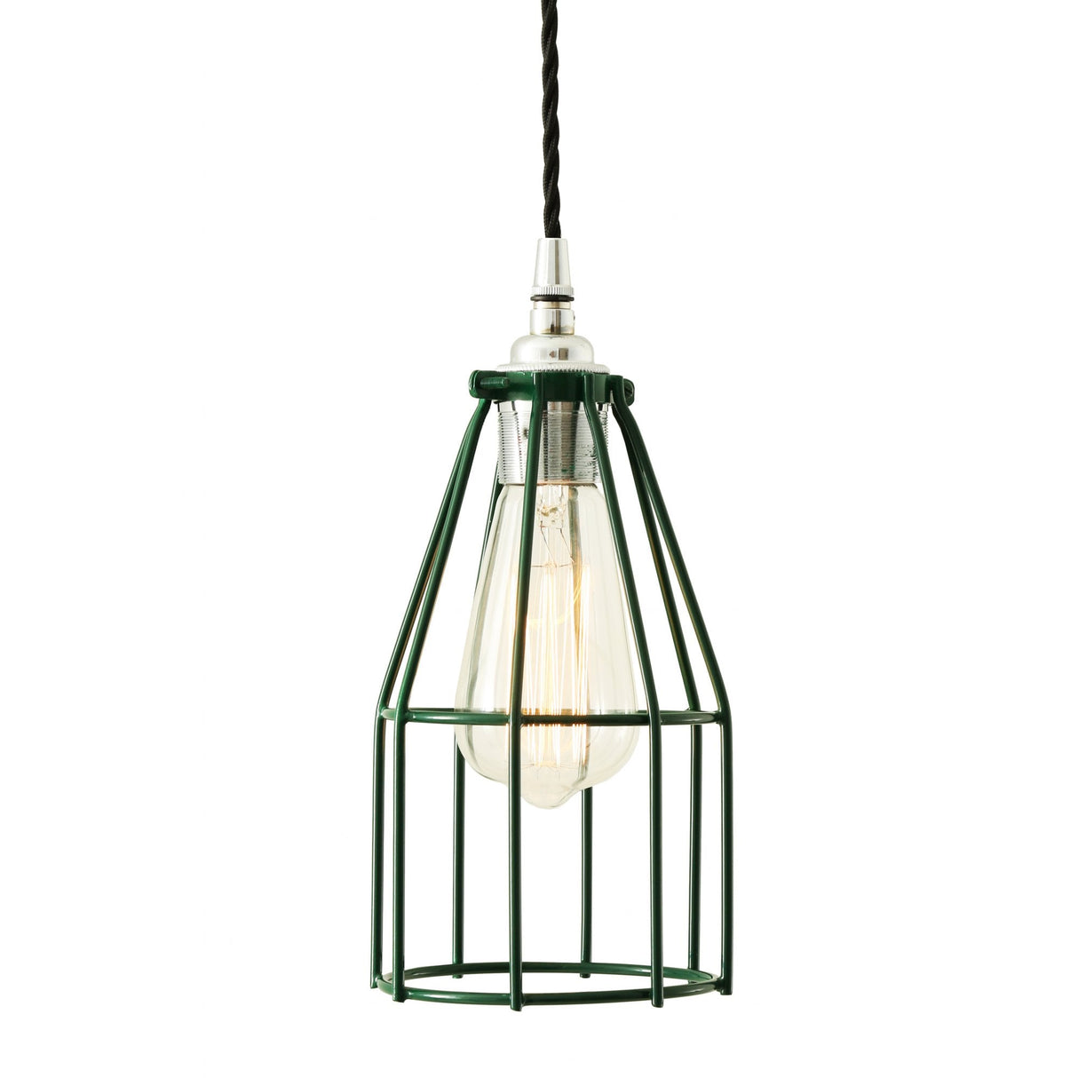 Chrome & Black Industrial Cage Pendant Light