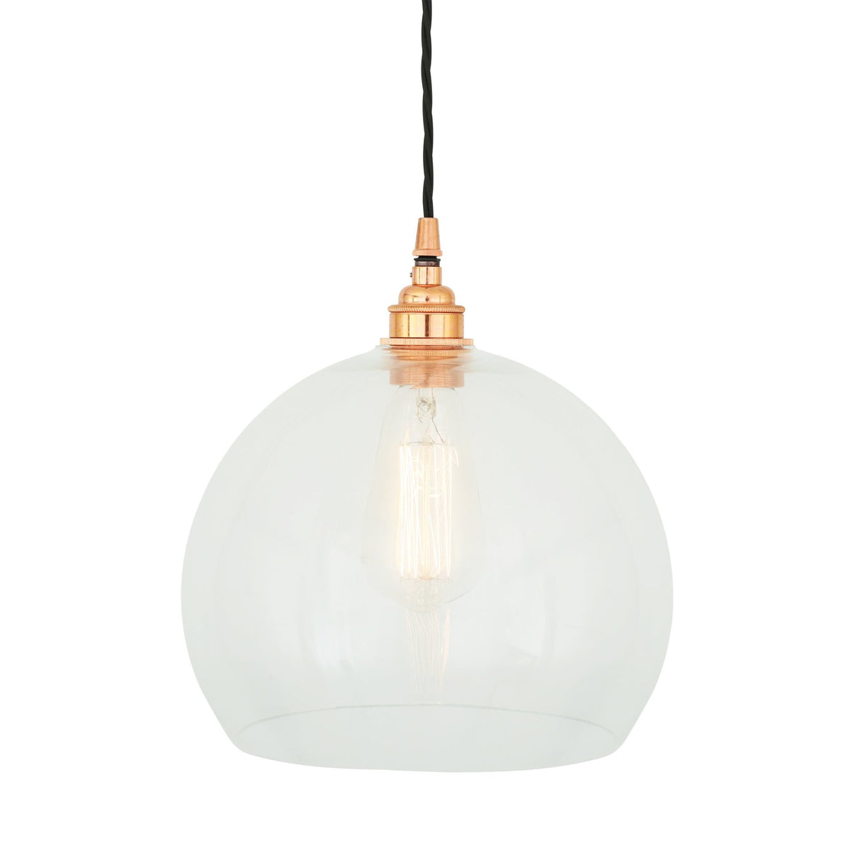 Vintage Brass & Glass Globe Pendant Light Fixture