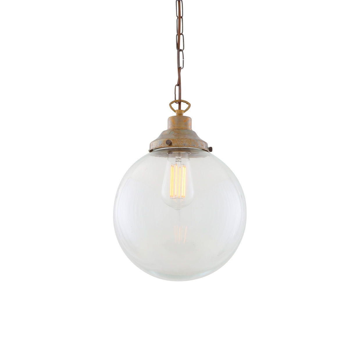 Riad 25cm Vintage Globe Pendant in Satin Brass with Clear Glass Shade