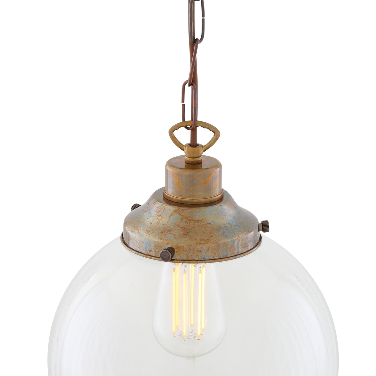 Riad 25cm Vintage Globe Pendant in Satin Brass with Clear Glass Shade