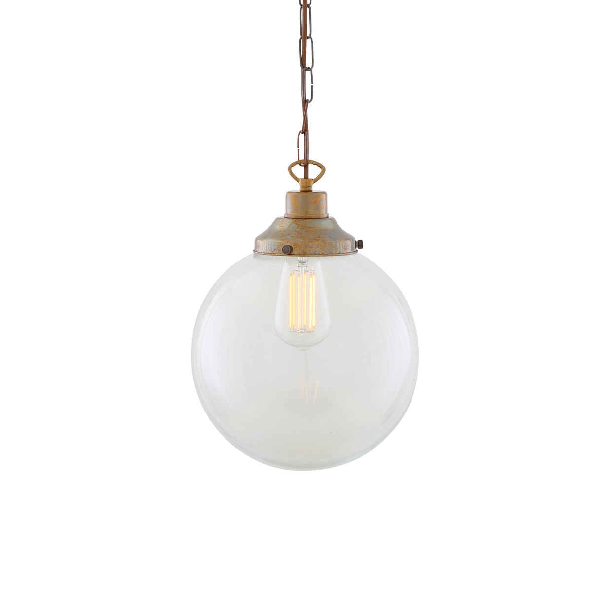 Riad 25cm Vintage Globe Pendant in Satin Brass with Clear Glass Shade