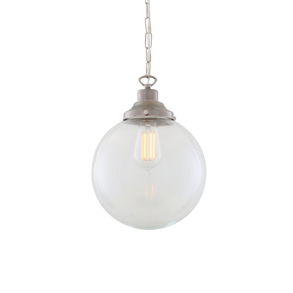 Riad 25cm Vintage Globe Pendant in Satin Brass with Clear Glass Shade