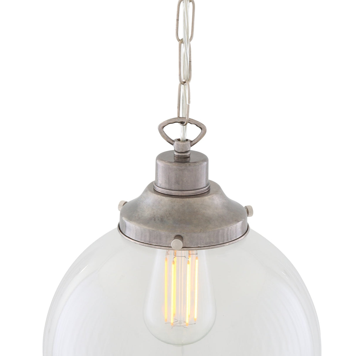 Riad 25cm Vintage Globe Pendant in Satin Brass with Clear Glass Shade