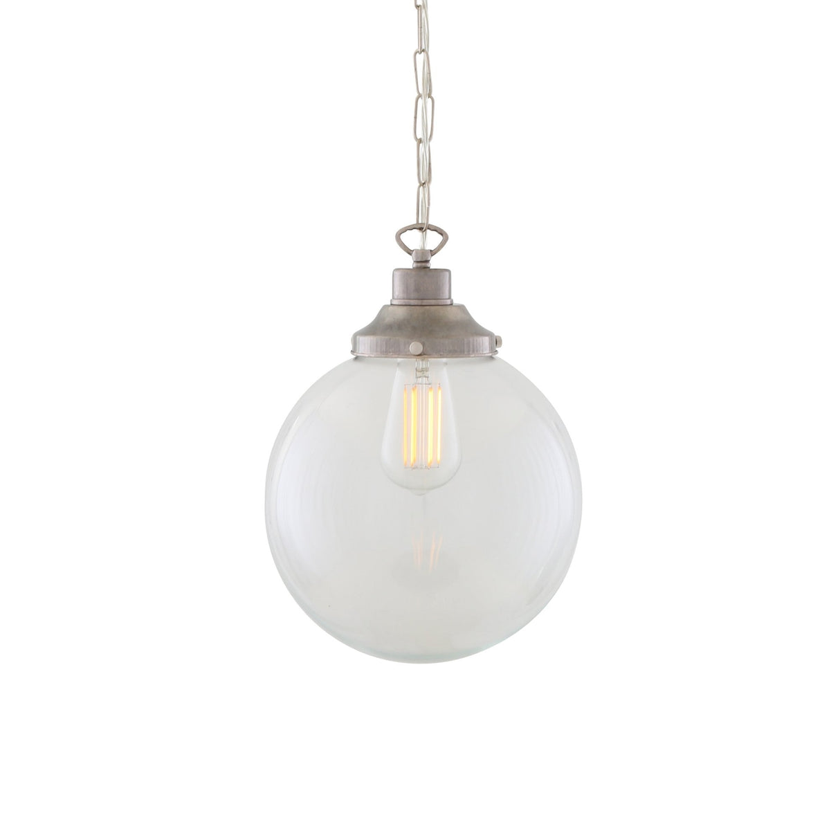 Riad 25cm Vintage Globe Pendant in Satin Brass with Clear Glass Shade