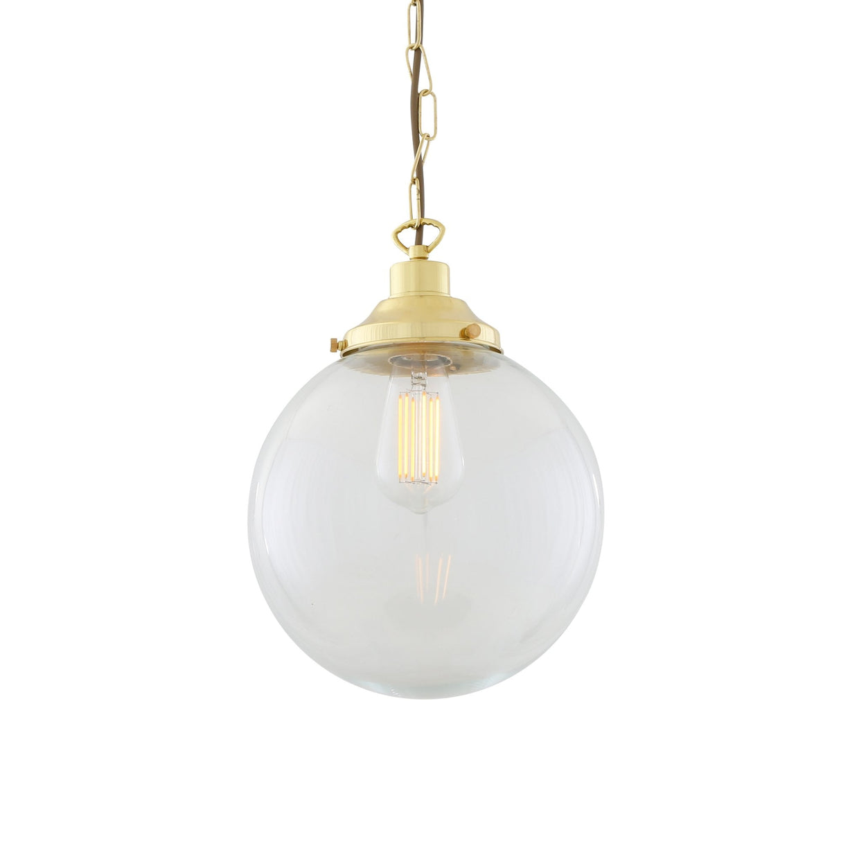 Riad 25cm Vintage Globe Pendant in Satin Brass with Clear Glass Shade