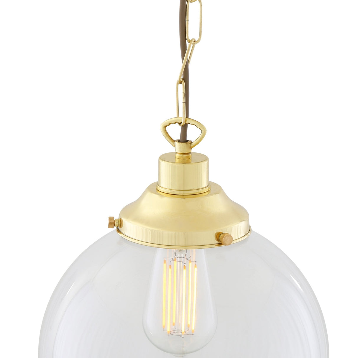 Riad 25cm Vintage Globe Pendant in Satin Brass with Clear Glass Shade