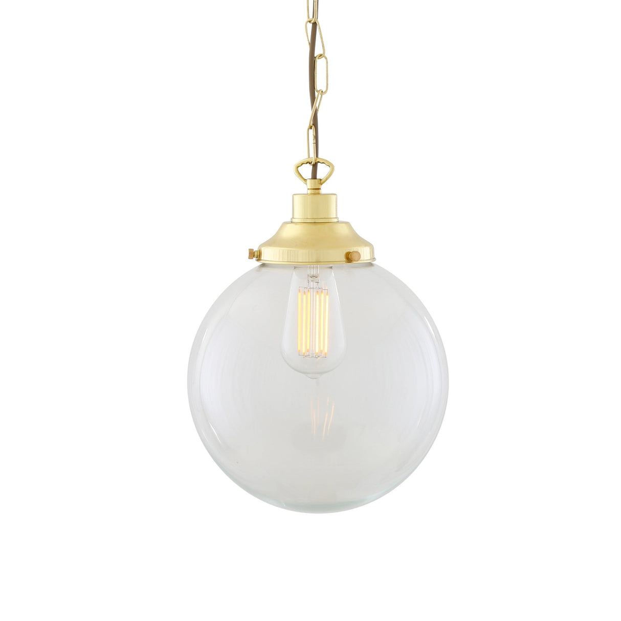Riad 25cm Vintage Globe Pendant in Satin Brass with Clear Glass Shade