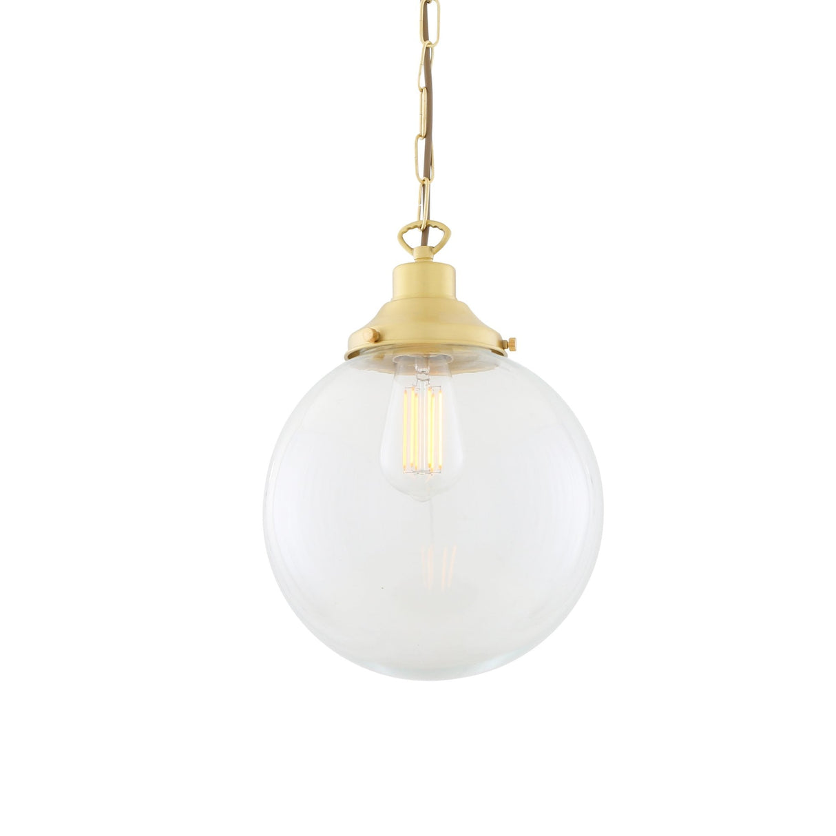 Riad 25cm Vintage Globe Pendant in Satin Brass with Clear Glass Shade