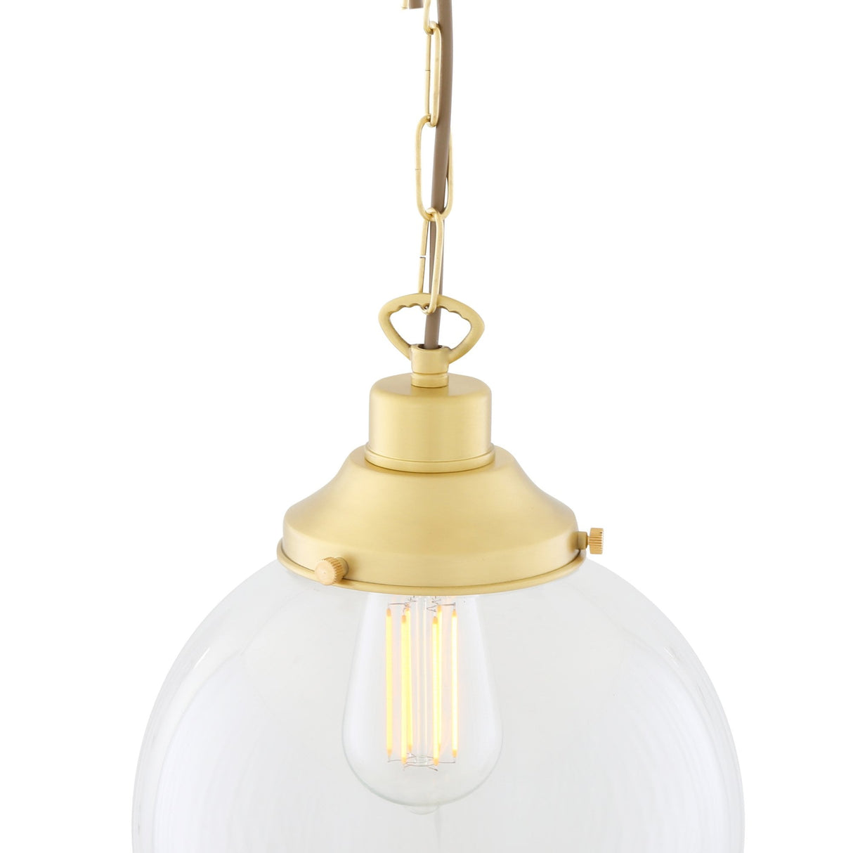 Riad 25cm Vintage Globe Pendant in Satin Brass with Clear Glass Shade
