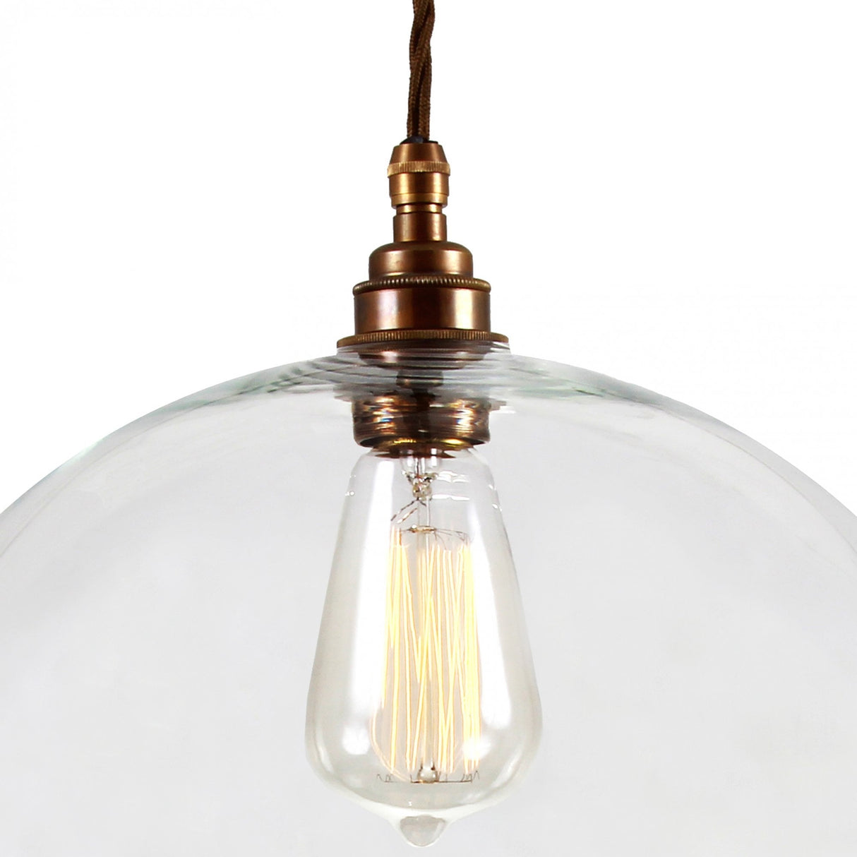 Eden Vintage-Style Brass and Glass Pendant Light E27 - Antique Finish