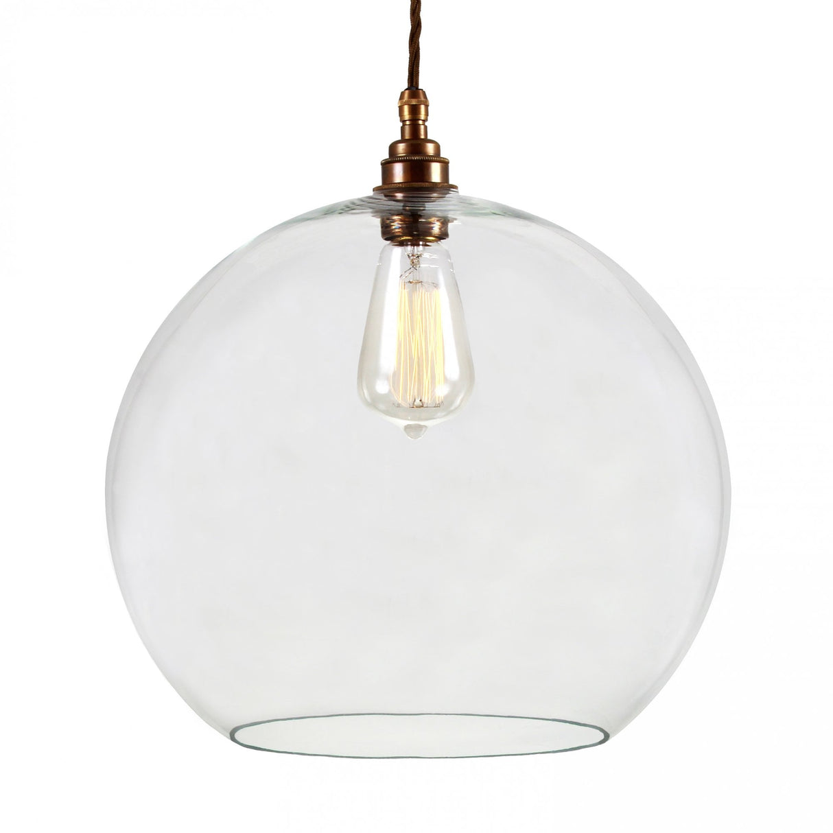 Eden Vintage-Style Brass and Glass Pendant Light E27 - Antique Finish