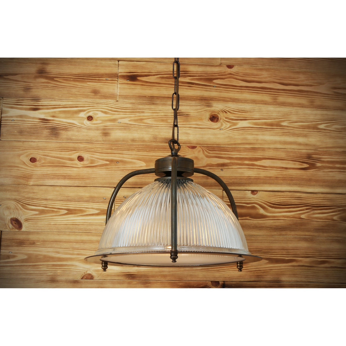Antique Brass Bousta Holophane Pendant Light with Diffuser