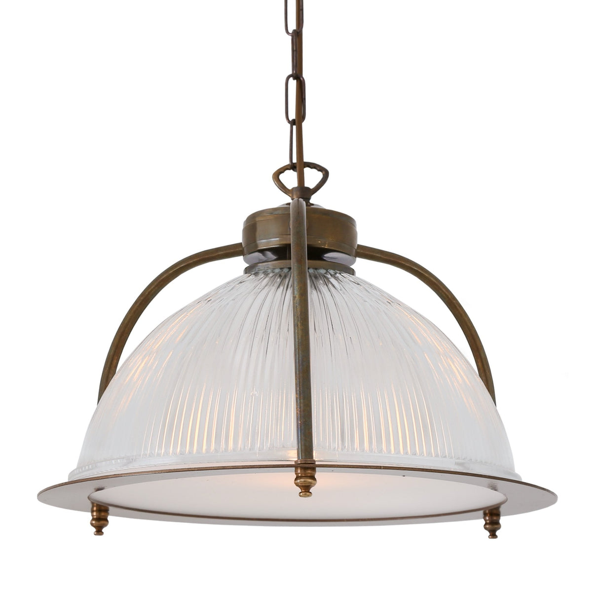 Antique Brass Bousta Holophane Pendant Light with Diffuser