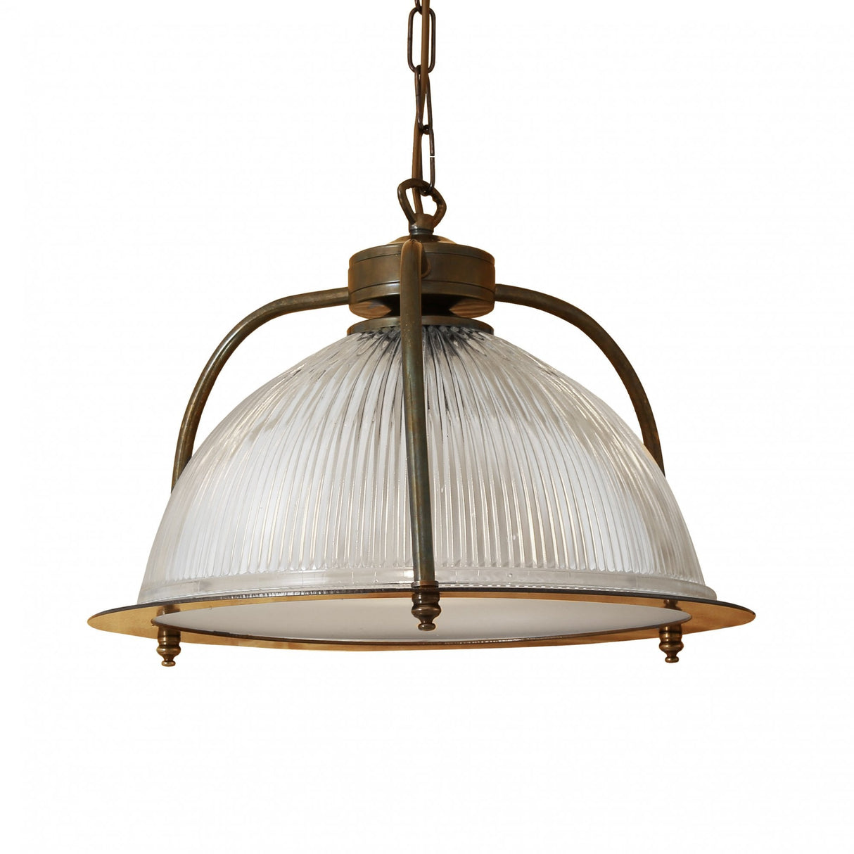 Antique Brass Bousta Holophane Pendant Light with Diffuser