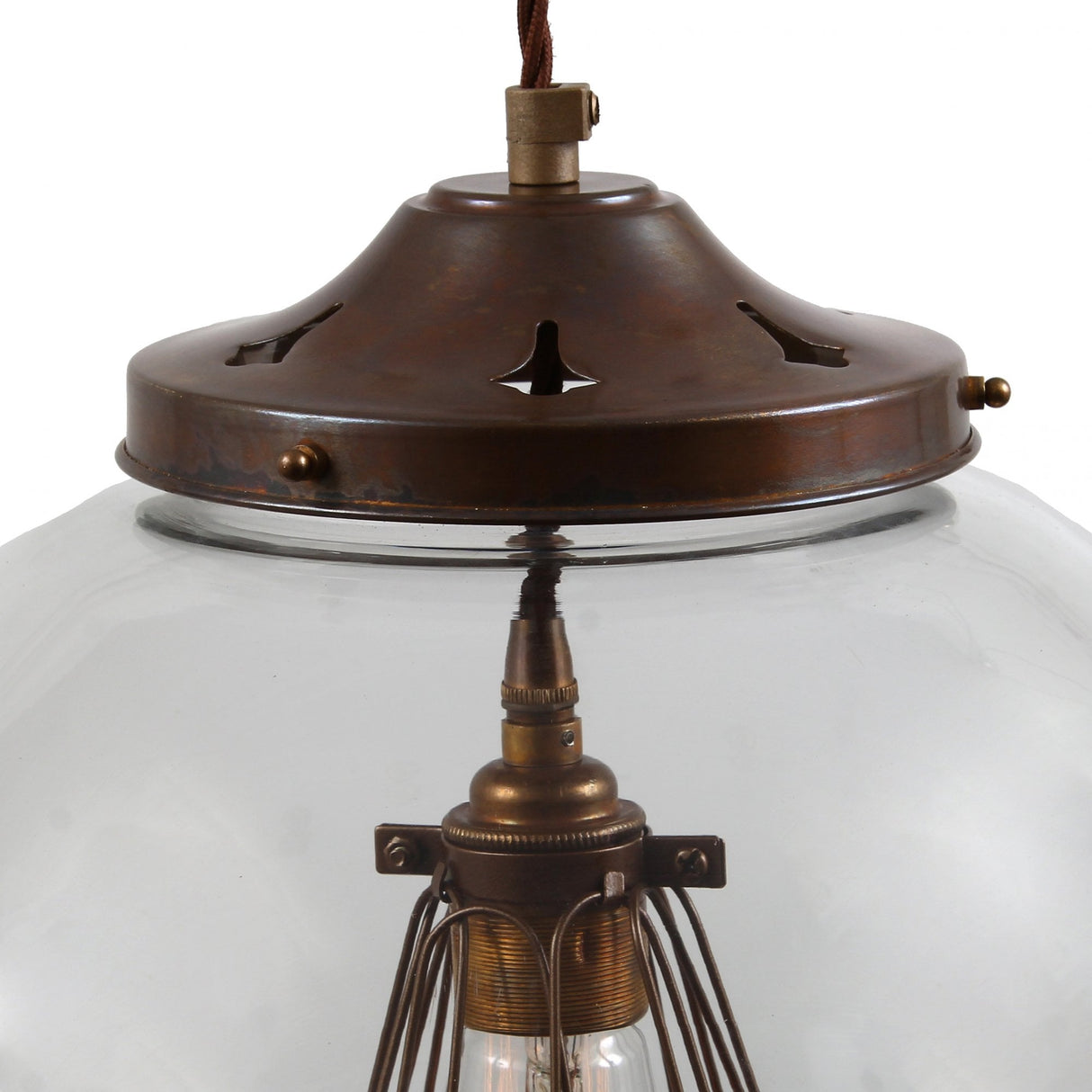 Antique Brass & Bronze Globe Cage Pendant Light - Robyn Collection, 35cm
