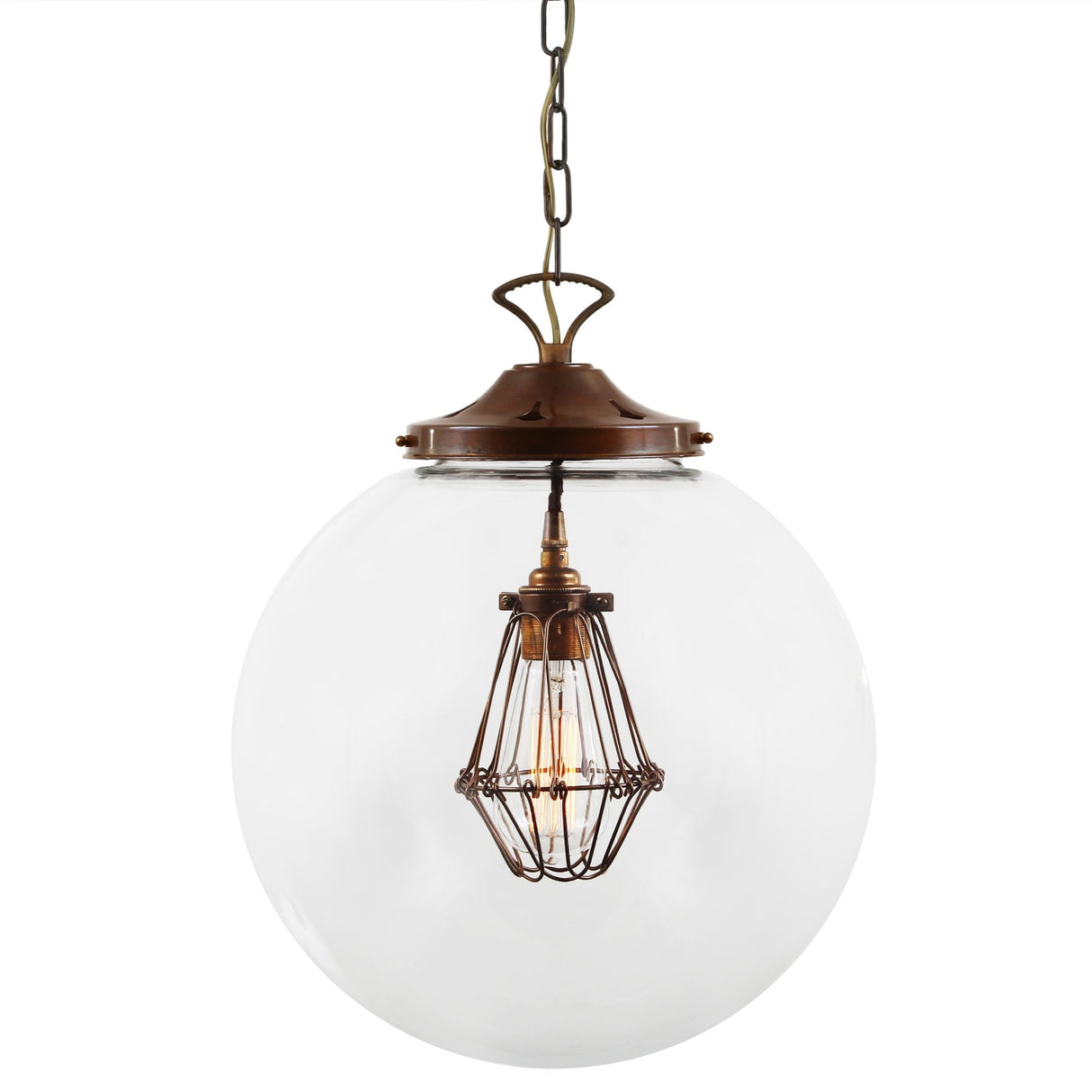 Antique Brass & Bronze Globe Cage Pendant Light - Robyn Collection, 35cm