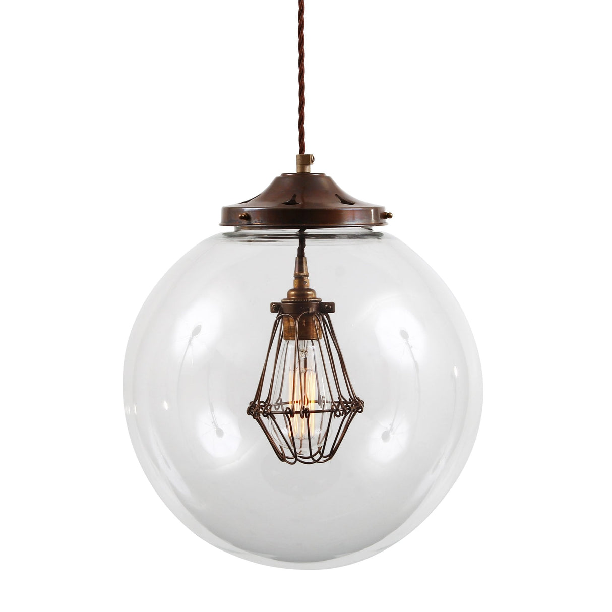 Antique Brass & Bronze Globe Cage Pendant Light - Robyn Collection, 35cm