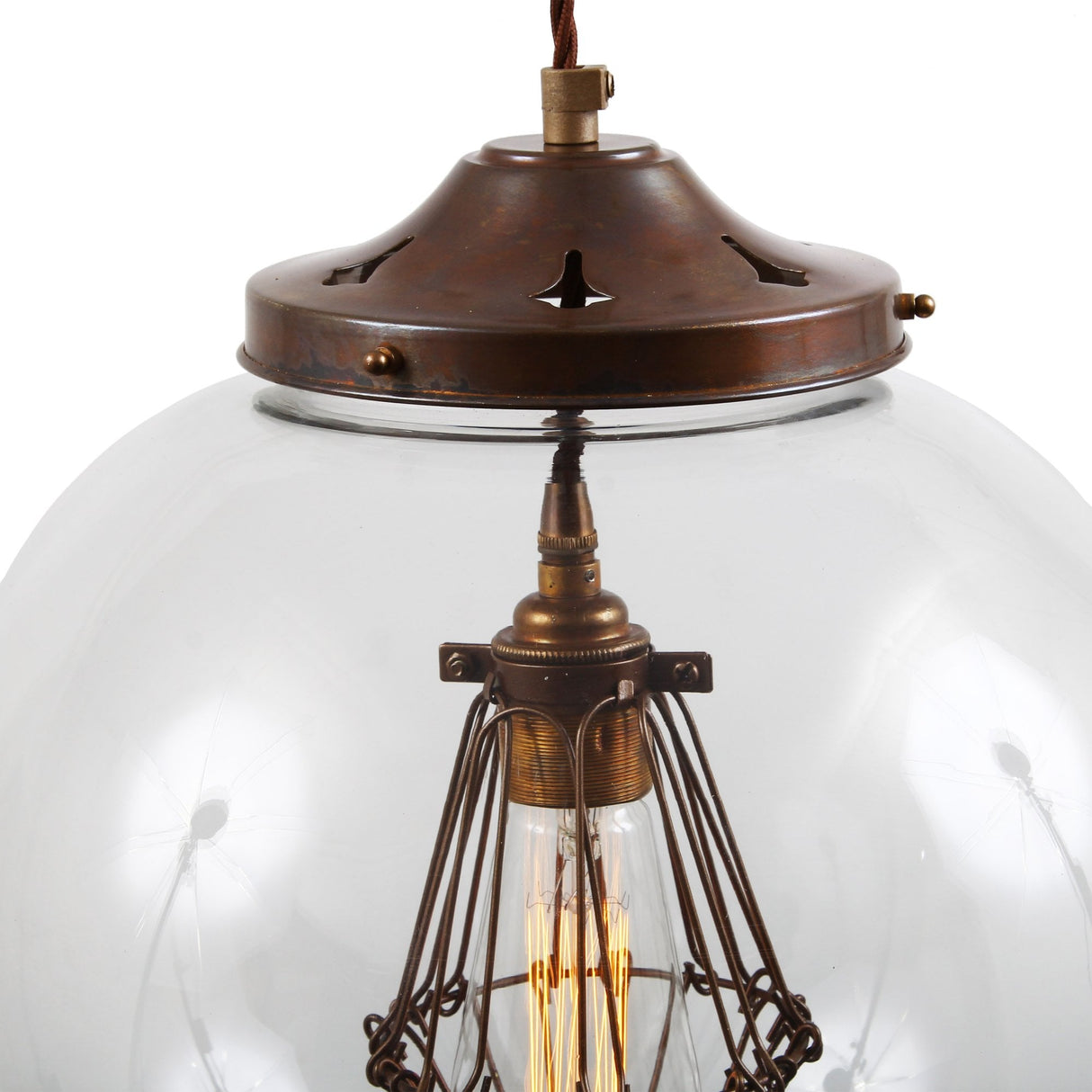 Antique Brass & Bronze Globe Cage Pendant Light - Robyn Collection, 35cm
