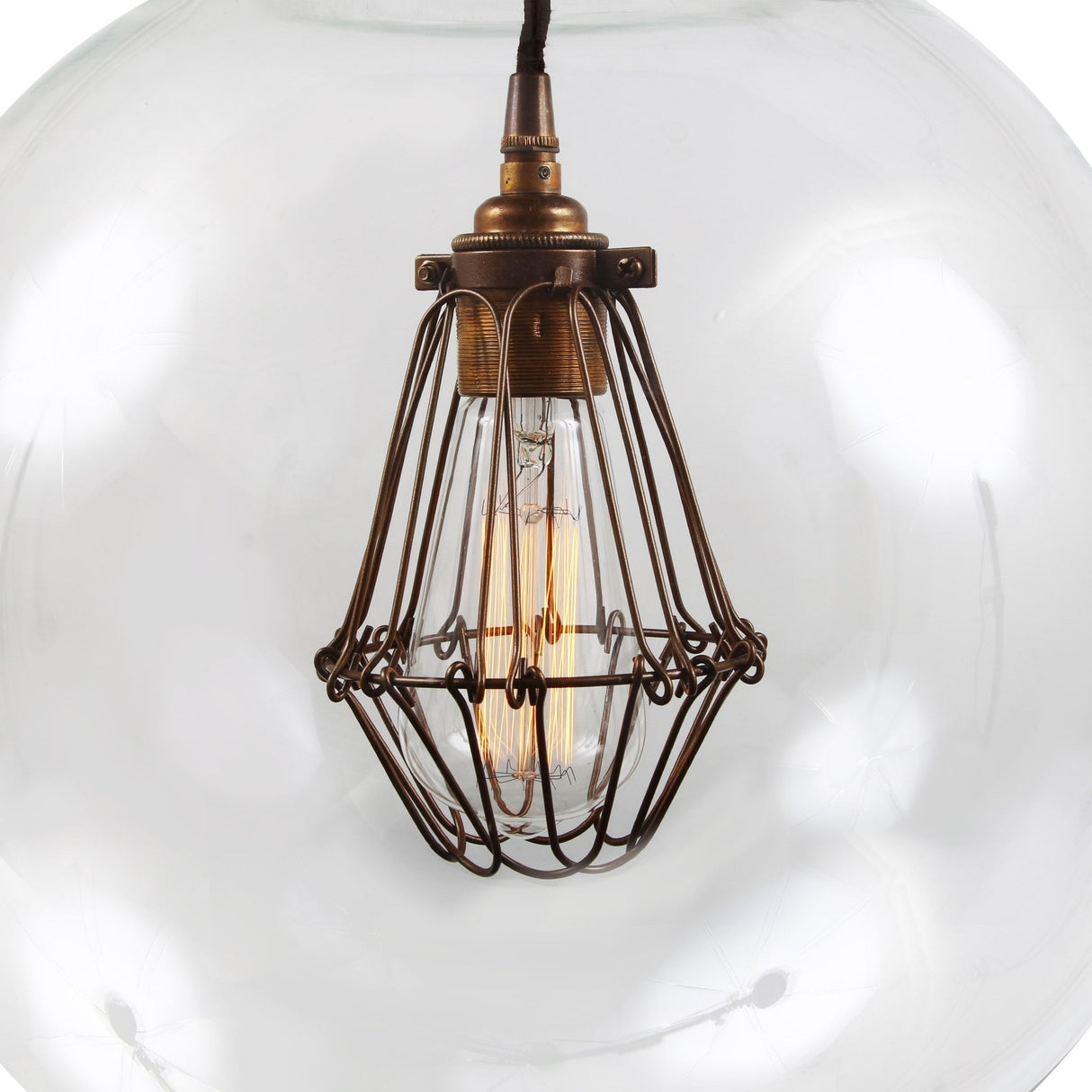 Antique Brass & Bronze Globe Cage Pendant Light - Robyn Collection, 35cm