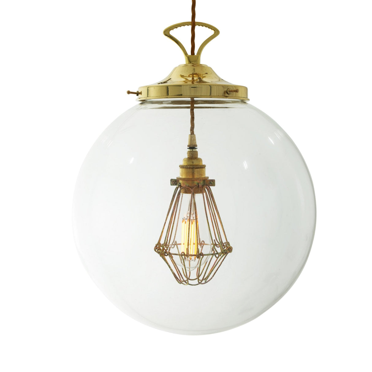 Antique Brass & Bronze Globe Cage Pendant Light - Robyn Collection, 35cm