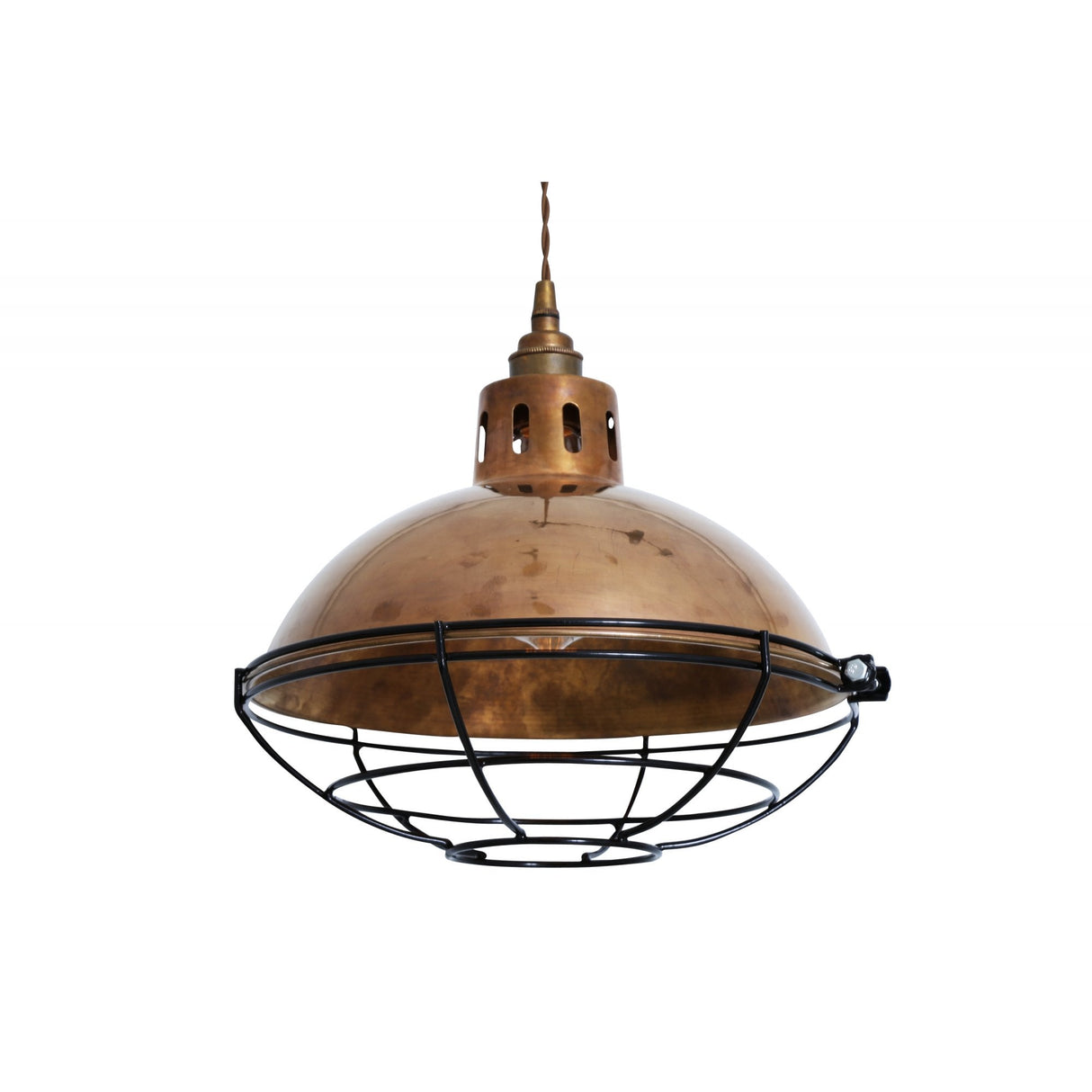 Chester Cage Industrial Pendant Light in Antique Brass Finish