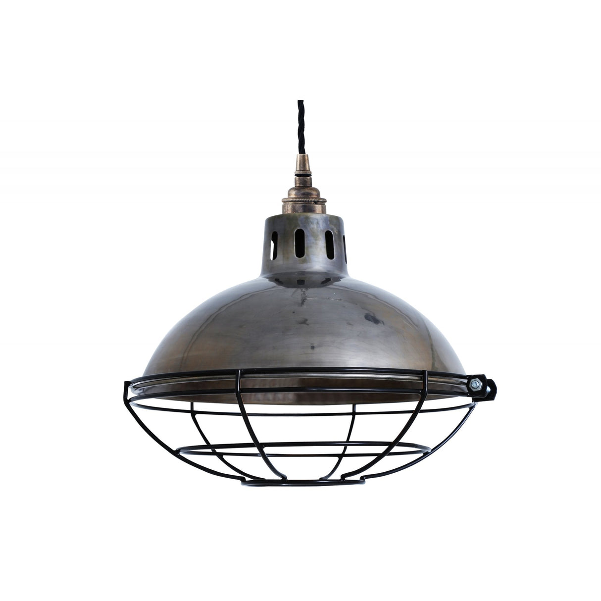 Chester Cage Industrial Pendant Light in Antique Brass Finish