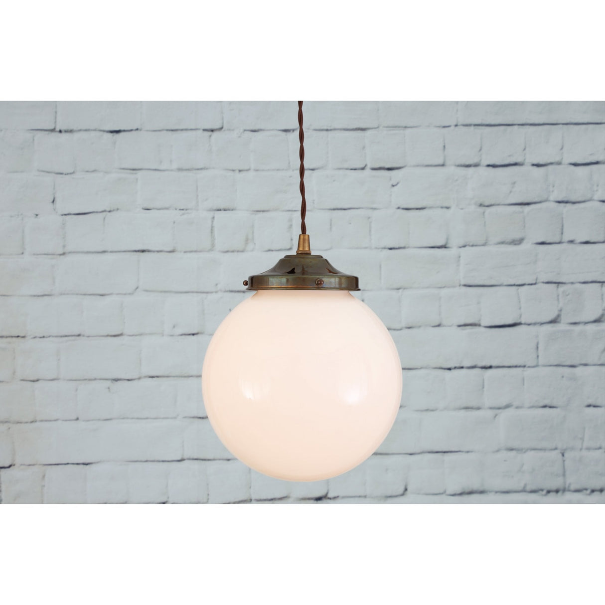 Gentry Antique Brass Opal Globe Pendant Light, 20cm