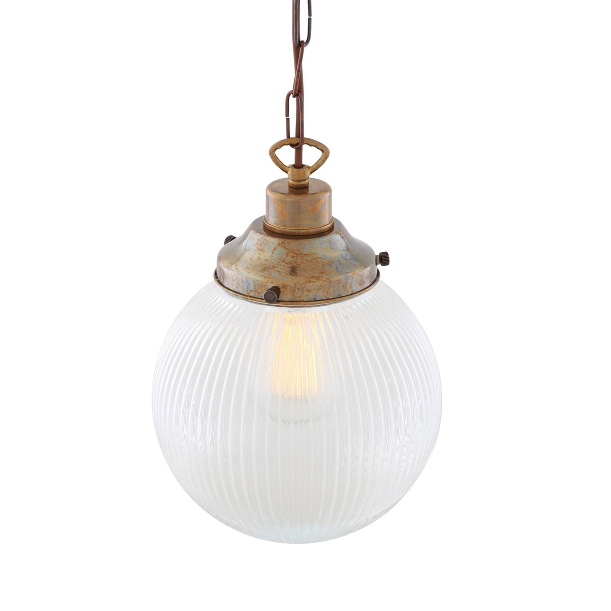 Fitzroy Antique Brass Holophane Globe Pendant Light
