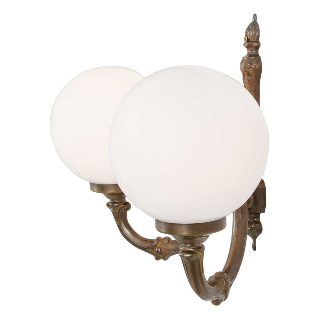 Antique Brass Dual Arm Wall Sconce with Glass Globes