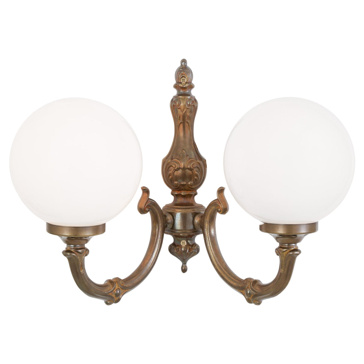 Antique Brass Dual Arm Wall Sconce with Glass Globes