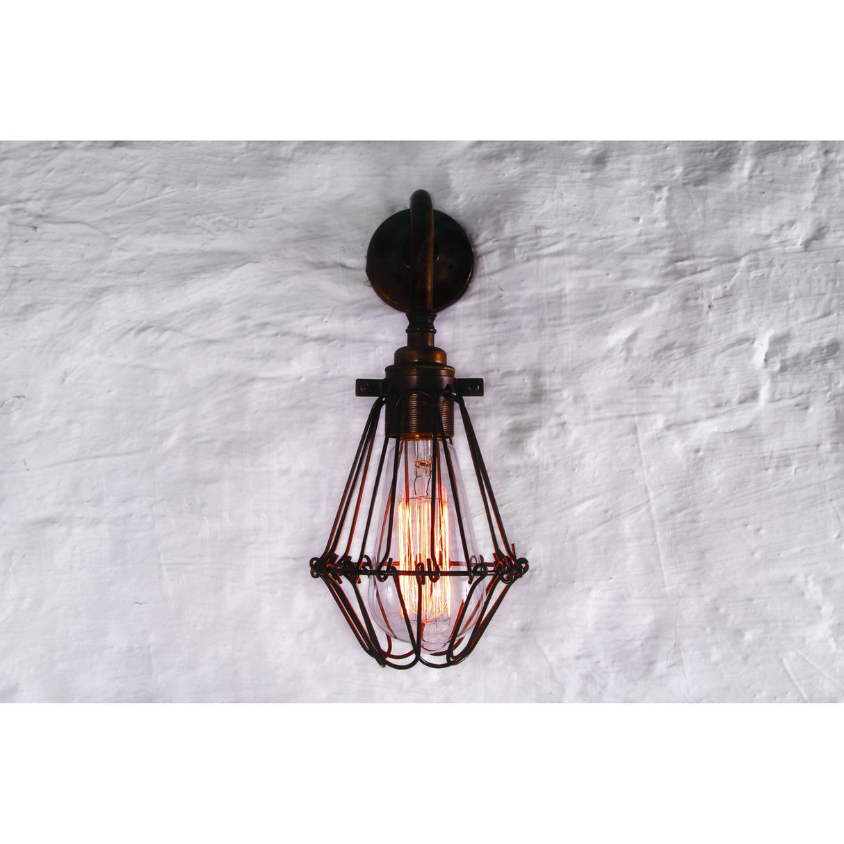 Vintage Industrial Wall Light with Brass Cage Design